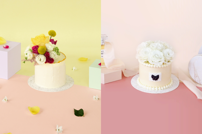 (圖左) Bond of Love 母親節花藝蛋糕 HK$880/1磅(圖右) The Timeless Coco 母親節花藝蛋糕 HK$680/半磅,HK$980/1磅以夢幻3D造型蛋糕備受名人熱捧
